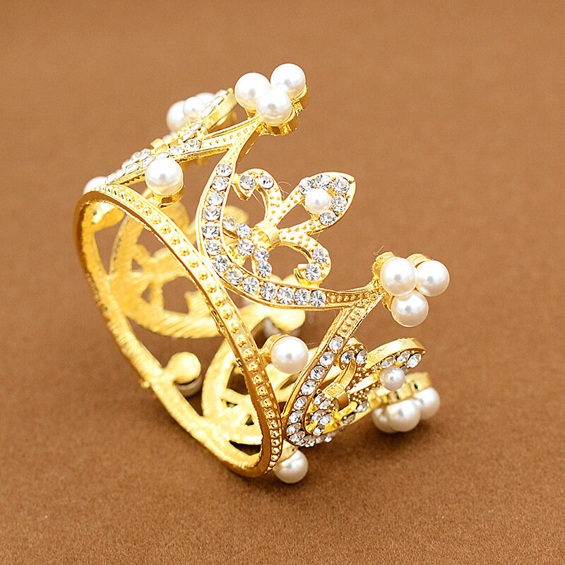 Mini Princess  Crown Topper Crystal Pearl Birthday Party Tiara Children Hair Ornaments for Wedding Cake Decorating Tools