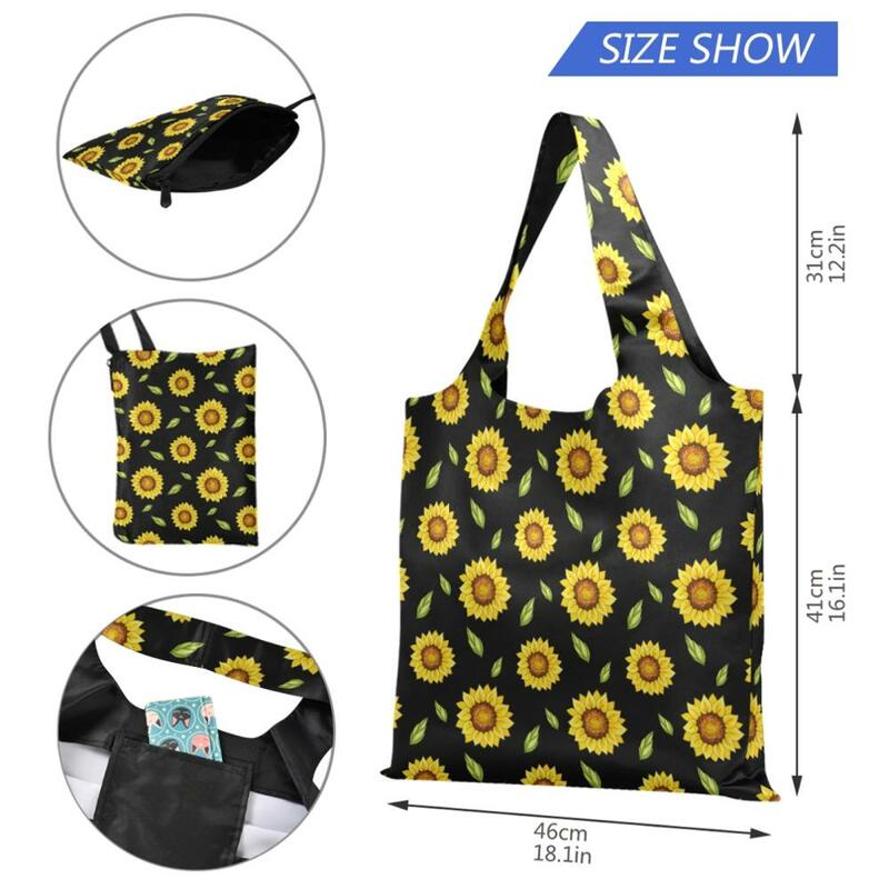 2021 Baru Dapat Digunakan Kembali Bunga Matahari Tas Belanja Wanita Lipat Tote Tas Portable Kain Eco Kelontong Tas Lipat Tas Kapasitas Besar Tas