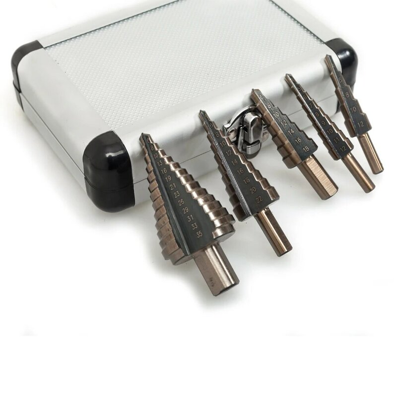 ALLSOME – jeu de forets étagés en Cobalt Hss, 5 pièces, métrique/pouce, plusieurs trous, 50 tailles avec boîtier en aluminium