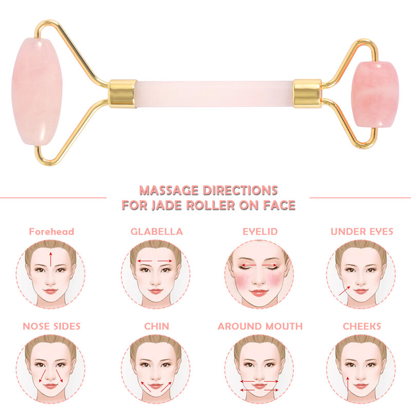 Massageador facial de jade de quartzo rosa, rolo de resina acrílica massageador para rosto e pele