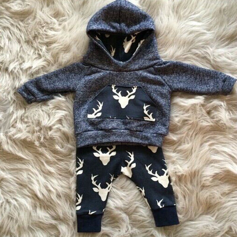 2019 jesień chłopców odzież dla niemowląt bawełna z długim rękawem Deer płaszcz z kapturem + spodnie dla dzieci 2 sztuk garnitur baby boy odzież ustawia odzież dla niemowląt