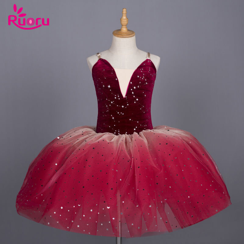 Ruoru Blingbing สีแดงสีสาวชุดเด็กเครื่องแต่งกายบัลเล่ต์ชุดกระโปรง Tutu สายรัดปรับ Ballerina ชุด Leotard