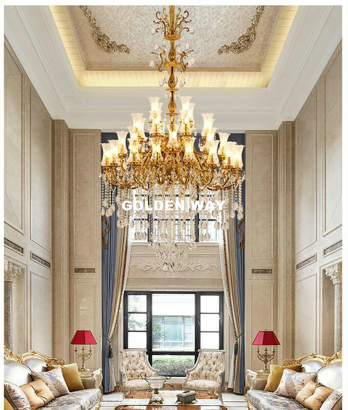 Kostenloser Versand Wunderschöne Kupfer Kronleuchter 36 arme D135cm LED Luxuriöse Große Vintage Hängelampe für Villa Hotel Projekt Beleuchtung