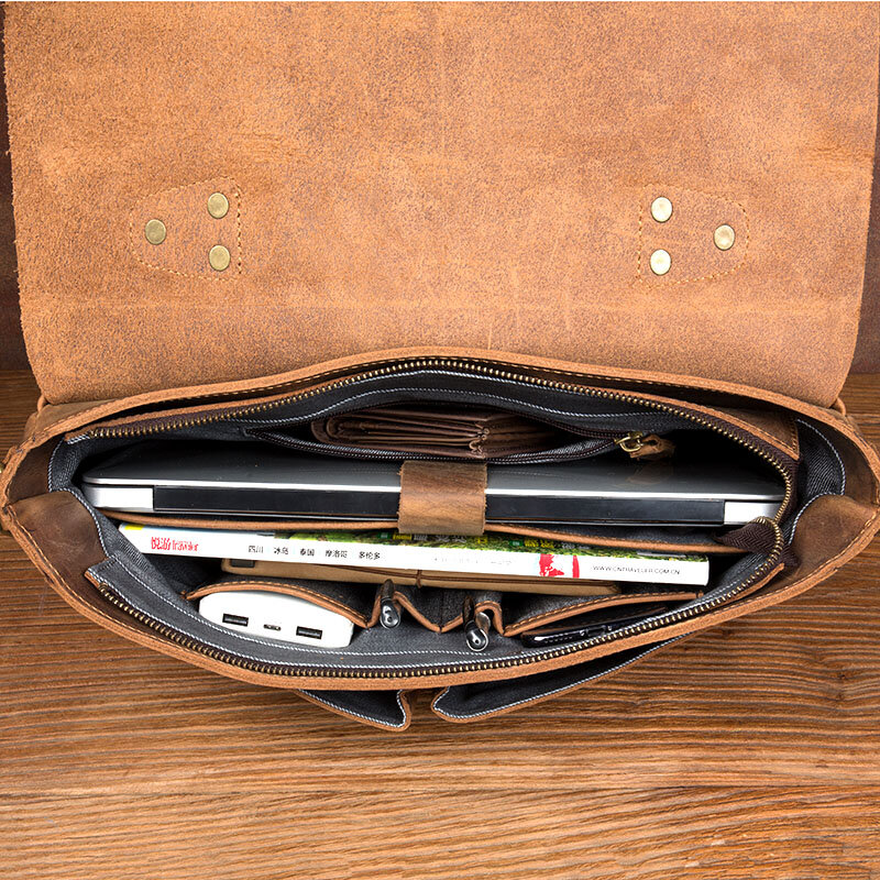 حقيبة يد جلدية ريترو كاجوال للرجال ، حقيبة كمبيوتر ، حقيبة كتف كلاسيكية