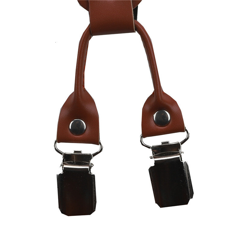 Vintage Brown Leather Elastic Alloy 6 Clips Male Casual Suspenders Commercial Western-style Trousers Man's Braces Strap