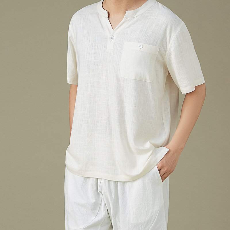 Camisas de lino y algodón para hombre, camisa de talla grande 5XL, 6XL, 7XL, busto de 147cm, 3 colores, Verano