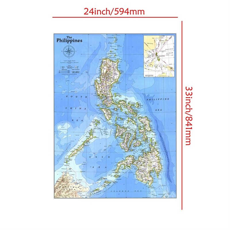Mapa filipino (1986), mapa mundi personalizado do sudeste da ásia, 84x59cm, sem moldura, escola doméstica, pôster, decoração de arte