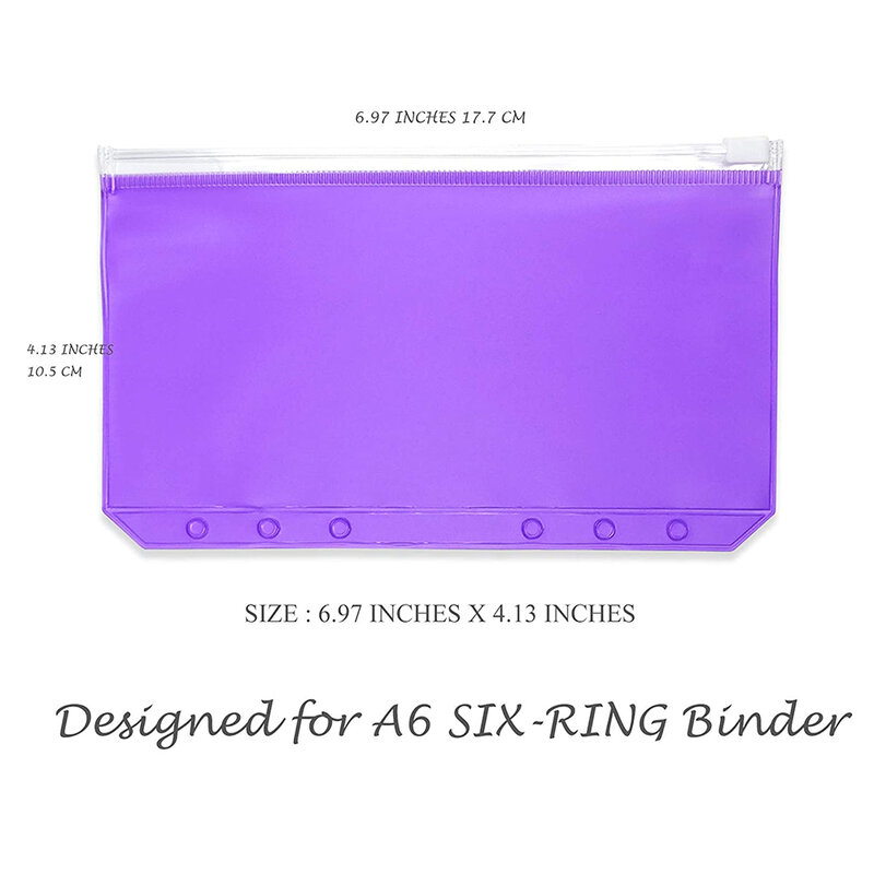 Nuovo formato A6 6 fori tasca per raccoglitore tasca per Notebook colorata con cerniera borsa in PVC impermeabile a fogli mobili borsa per banconote con busta per contanti