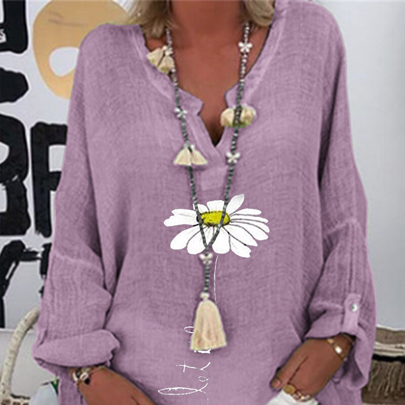 Blusa de manga larga con estampado Floral y mariposa para otoño, camisa elegante con cuello en v para mujer, 3XL, 2020
