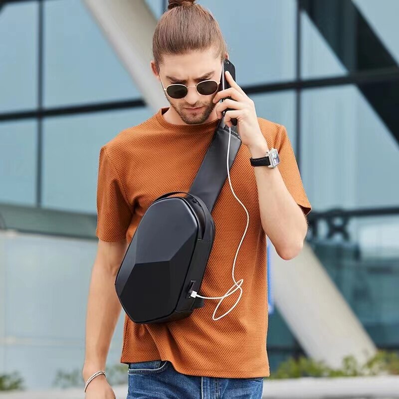 BANGE nowa twarda osłona kątowa konstrukcja 3.0 torba ładująca USB torba na ramię męska wodoodporna torba na klatkę piersiowa
