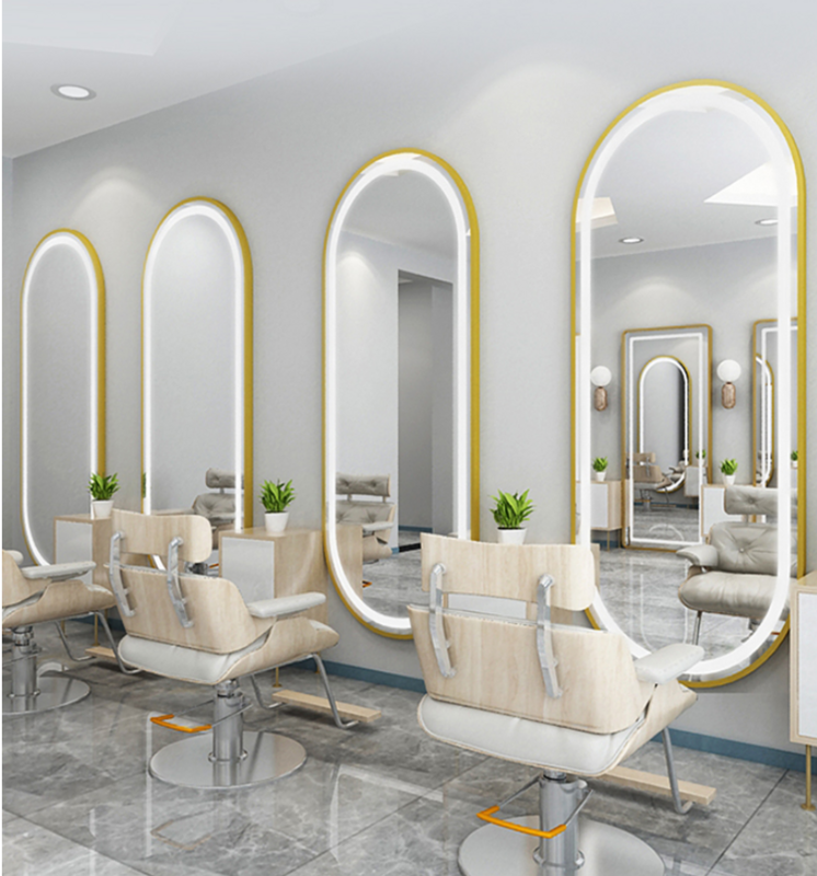 Toko Tukang Cukur Cermin Salon Cermin Salon Khusus Lampu LED Net Merah Dinding Sederhana Potongan Rambut Cermin