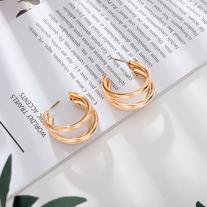 Большие серьги-кольца с золотым покрытием, корейские геометрические металлические серьги для женщин, женские серьги-капли в стиле ретро, Модная бижутерия 2023
