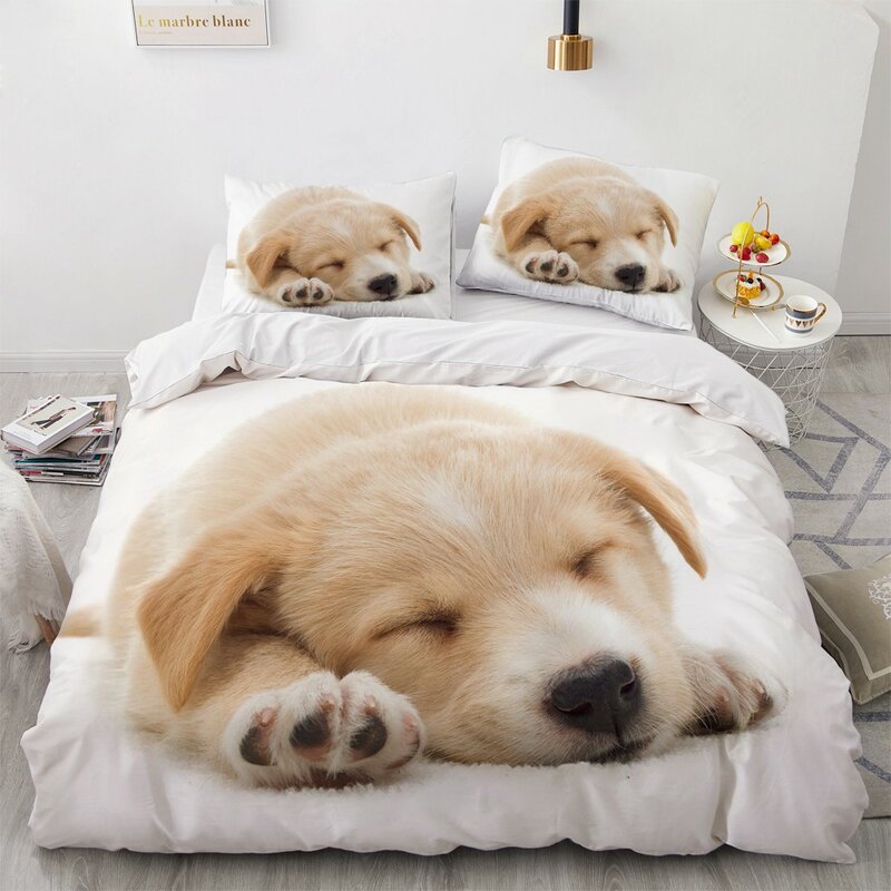 Parure de lit 3D pour chien, ensemble de literie mignon avec housse de couette et taie d'oreiller pour animal de compagnie, King, Queen, dalmatien, linge de lit, livraison directe