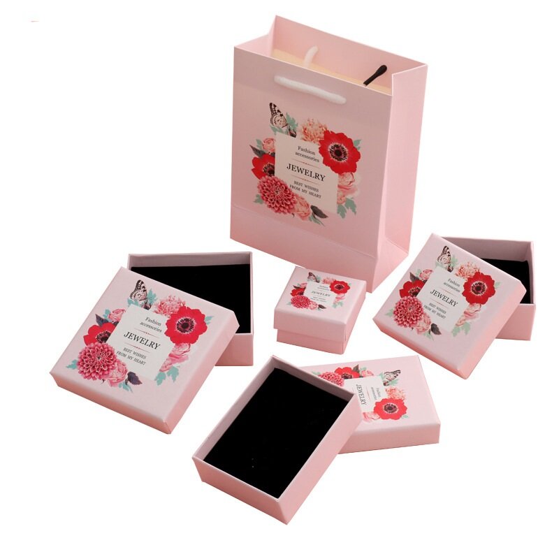 12Pcs scatola di imballaggio di gioielli in carta Kraft rosa orecchini carini anello collana braccialetto espositore per gioielli scatole regalo per le donne