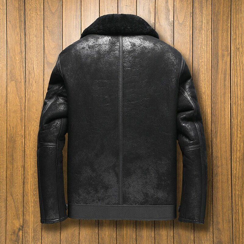 LUHAYESA zagęścić czarna kurtka z prawdziwego futra mężczyzn 2021 zima szczupła ciepłe z naturalnej owczej skóry Shearling odzież z futrem