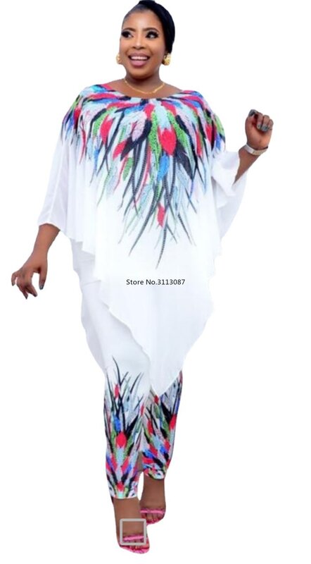 Afrykańskie ubrania dla kobiet 2021 lato afrykańskie kobiety drukowanie dwa kawałki zestawy Top i długie spodnie afryki garnitur