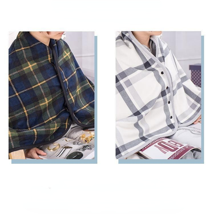 2021 Warm Shawl Blanket Cloak Wearable Flannel Hood Dual Sided Plaid with Button Plush Shawl Thicken Throw Black Cape