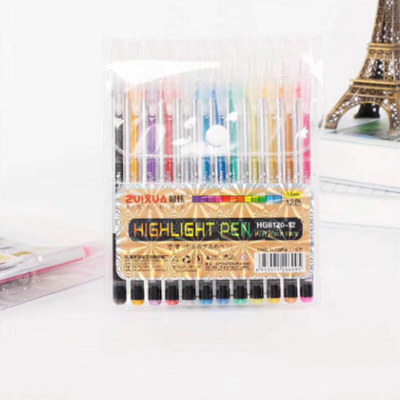 12pcs or 24pcs/Set 12 Colors1mm Glitter Gel Pen Coloring Books Journals Drawing Doodling Painting Colored Art Markers Stationery