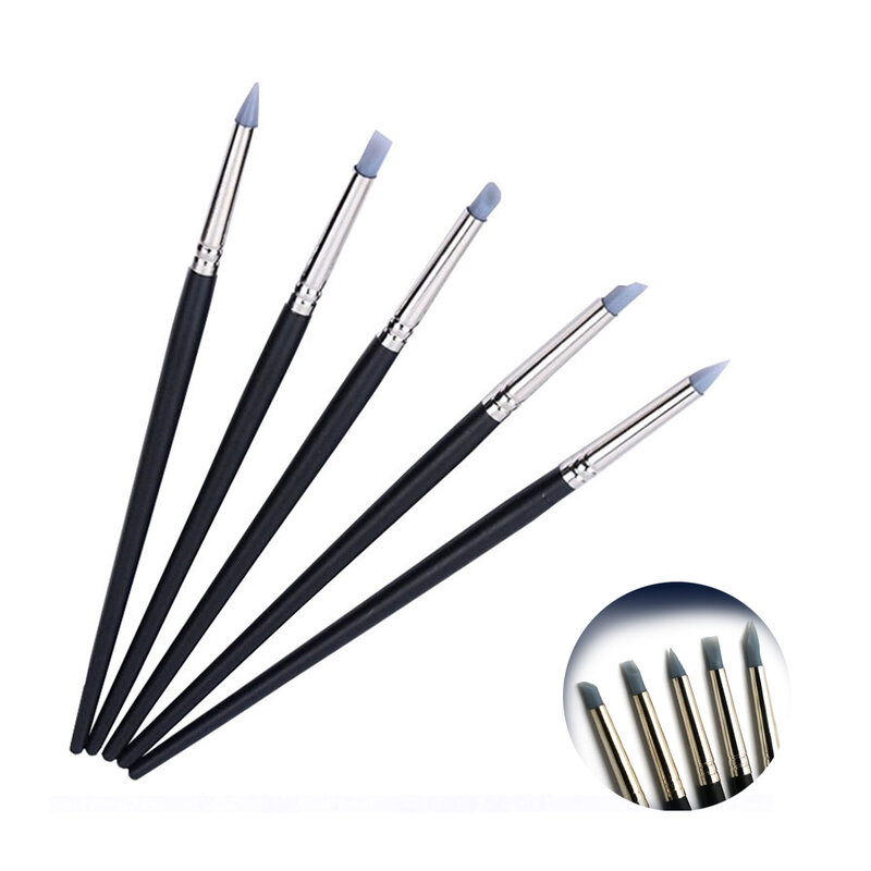 5pcs/set Silicone Tip Color Shapers Brushes Clay Sculpture Shaping Modeling Tools Rubber Tip Brushes Shapers Nail Art Tools