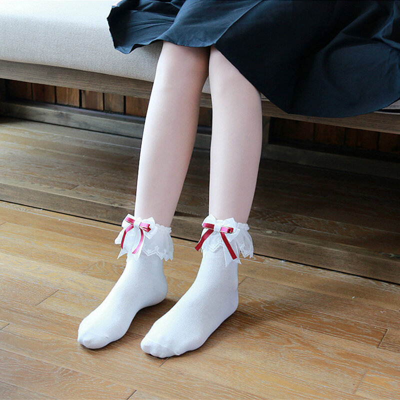 1 Pair Women's Socks Maiden Lovely Lolita Lace Short Sock Summer Cute Sweet Ruffle Bows Cotton Princess Kawaii High Quality