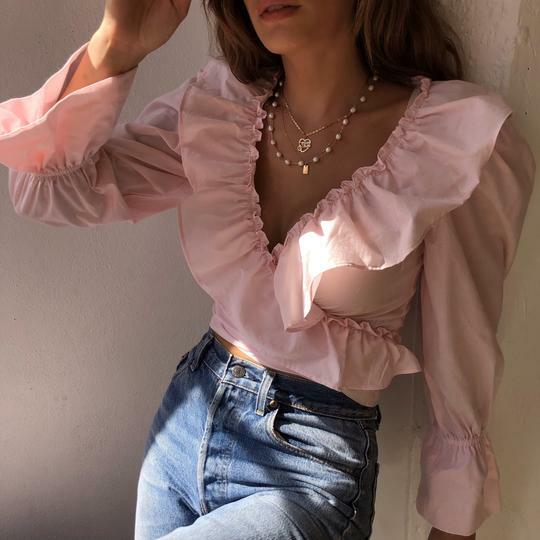 Women Lady Fashion Ruffled V-Neck Crop Top Long Puff Sleeve Blouse Woman Casual Shirt Tops Autumn Clothes Female Plus Size hot