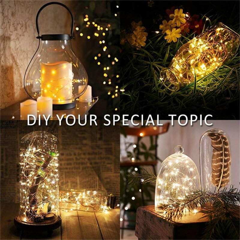 2M 5M 10M Fairy LED Strip Light Waterproof Silver Copper Wire String Christmas Wedding Decoration Lights Garden Battery Operated