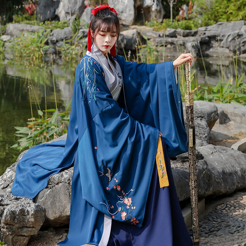 중국어 드레스 Hanfu 그라디언트 그린 hanfu 드레스 자수 무대 댄스 중국 스타일의 코스프레 의상 커플을위한 재킷