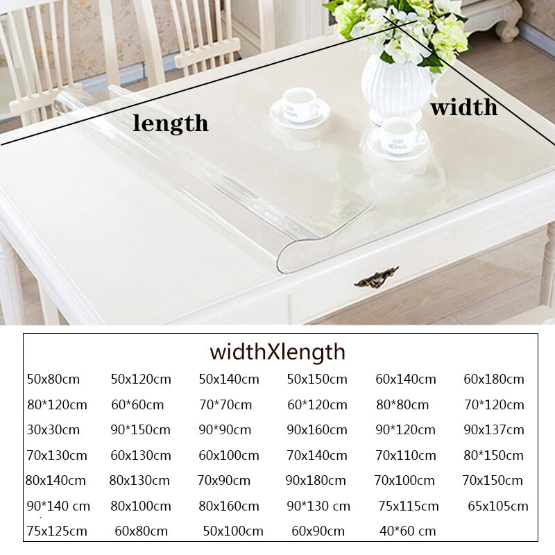 Soft Glass Tablecloth Transparency PVC table cloth Waterproof Oilproof Kitchen Dining table cover for rectangular table