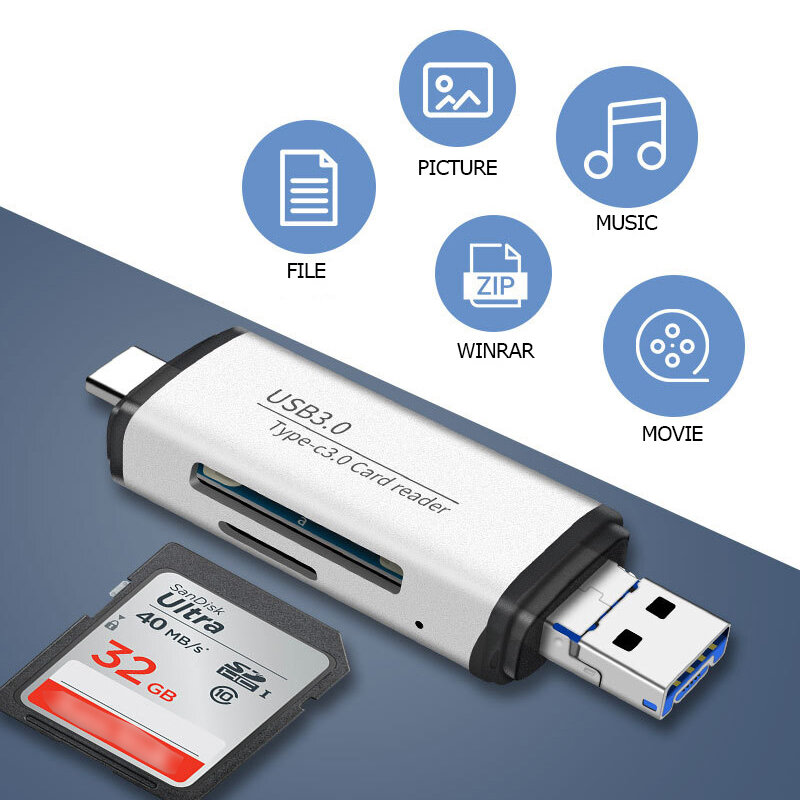 جينسلي قارئ بطاقات متعددة 4in1 نوع-C USB3.0 ميكروشب LCD مهايئ لشاشة وتغ الذكية لنوع c TF SD بطاقة القراءة USB3.0