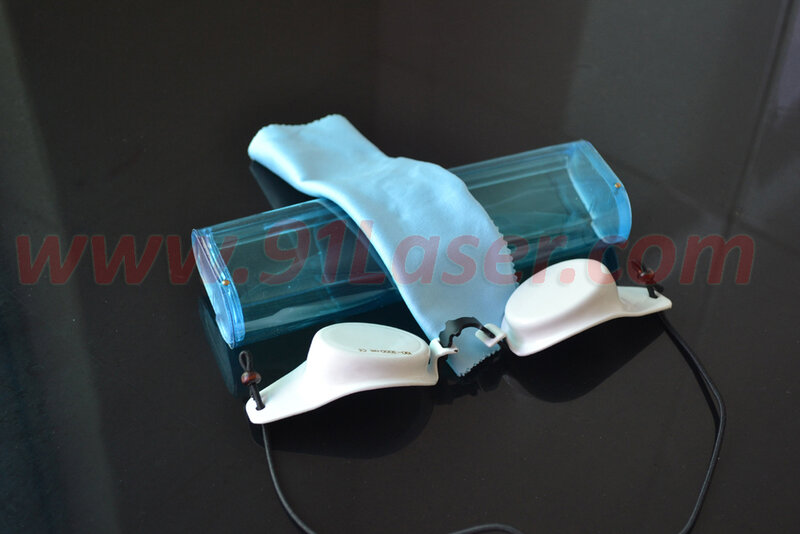Óculos de proteção a laser, Pano de limpeza e caixa plástica, 190-3000nm, Cerâmica CE, Material branco e metálico, Óculos laser