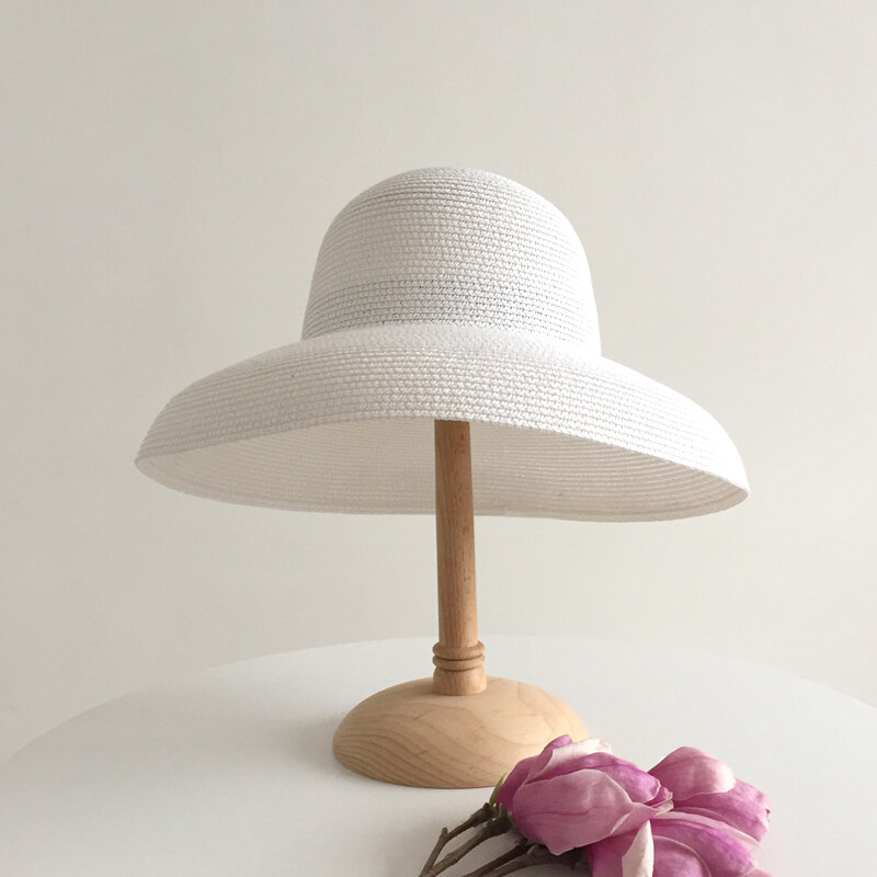 Luna & Dolphin sombrero de sol hecho a mano para mujer, aleros grandes para playa, estilo Hepburn japonés, gorra de pescador plegable para vacaciones, temperamento plano