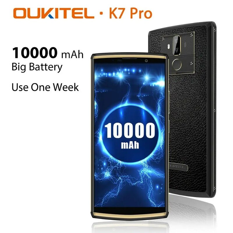 Oukitel k7 pro smartphone android 9.0 mt6763 octa núcleo 4g ram 64g rom 6.0 "fhd + 18:9 10000 mah impressão digital 9 v/2a telefone móvel