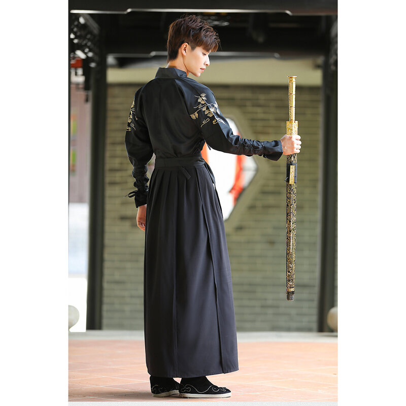 일본 빈티지 기모노 사무라이 코스프레 의상, 남자 중국 한푸 크레인 자수 가디건, 유카타 전체 소매 레트로