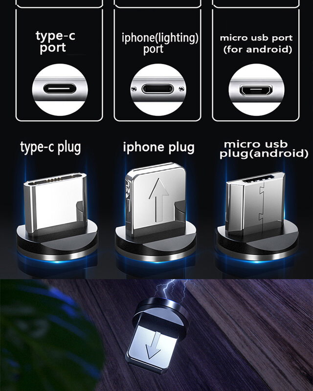 Đèn LED Nhiều Màu Sắc Ánh Sáng Cổng USB Type-C Cho Samsung Cáp Sạc Nhanh Cho Xiaomi Redmi Note Cáp Từ Dây đa Năng Cáp