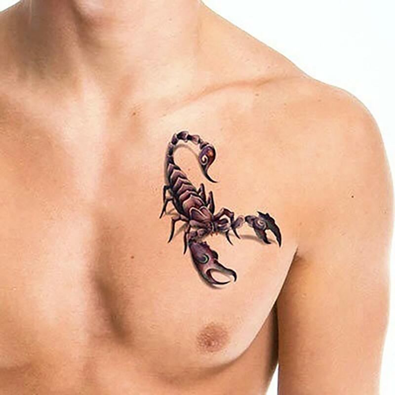 Adesivo de tatuagem 3d masculina, adesivo temporário à prova d'água estiloso de escorpião king