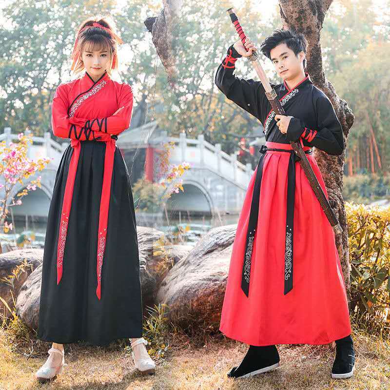 Традиционная китайская одежда для женщин с эффектом потертости в стиле эпохи Тан костюм Hanfu Tang топы и юбка костюм для косплея пара платье для мужчин и женщин