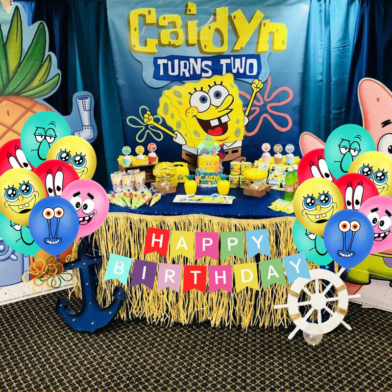 1 zestaw Spongebaby balony lateksowe balon chorągiewki na tort Banner Baby Shower dekoracja urodzinowa dla dzieci balon balon z helem