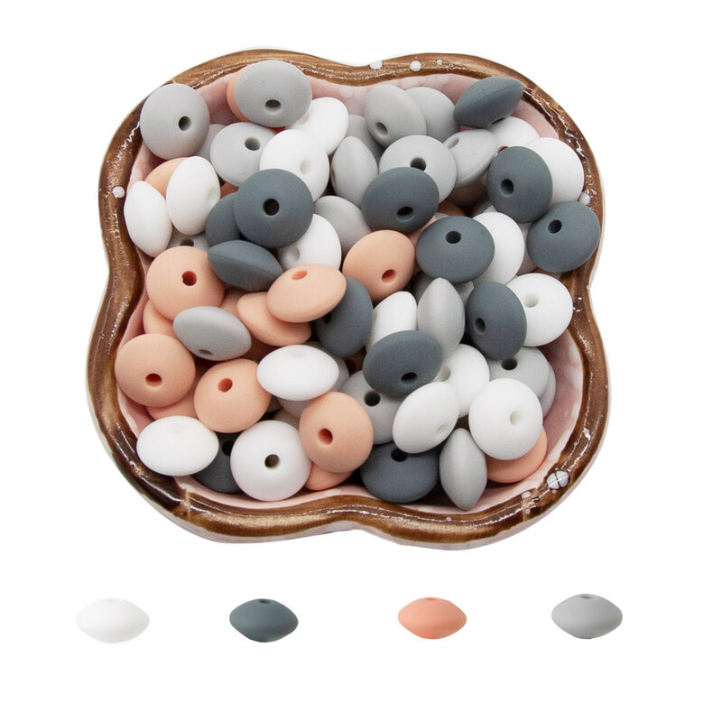 Cute-Idea-Cuentas de silicona para 20 piezas, cuentas de lentejas de 12MM, colgante de cadena de chupete de bebé, sin BPA, mordedor masticables de colores, DIY