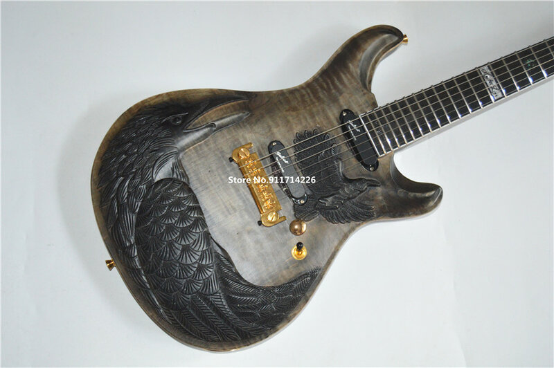 Wysokiej jakości edycja niestandardowa ręcznie rzeźbione Raven Bird Eagle gitara elektryczna darmowa wysyłka