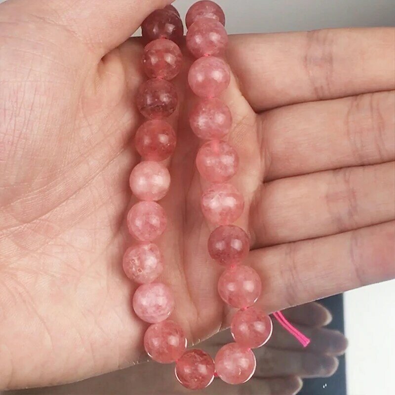Perles de pierre en cristal de fraise, en Jades minérales, pour la fabrication de bijoux, accessoires pour bracelets, 6/8/10MM, 15 pouces