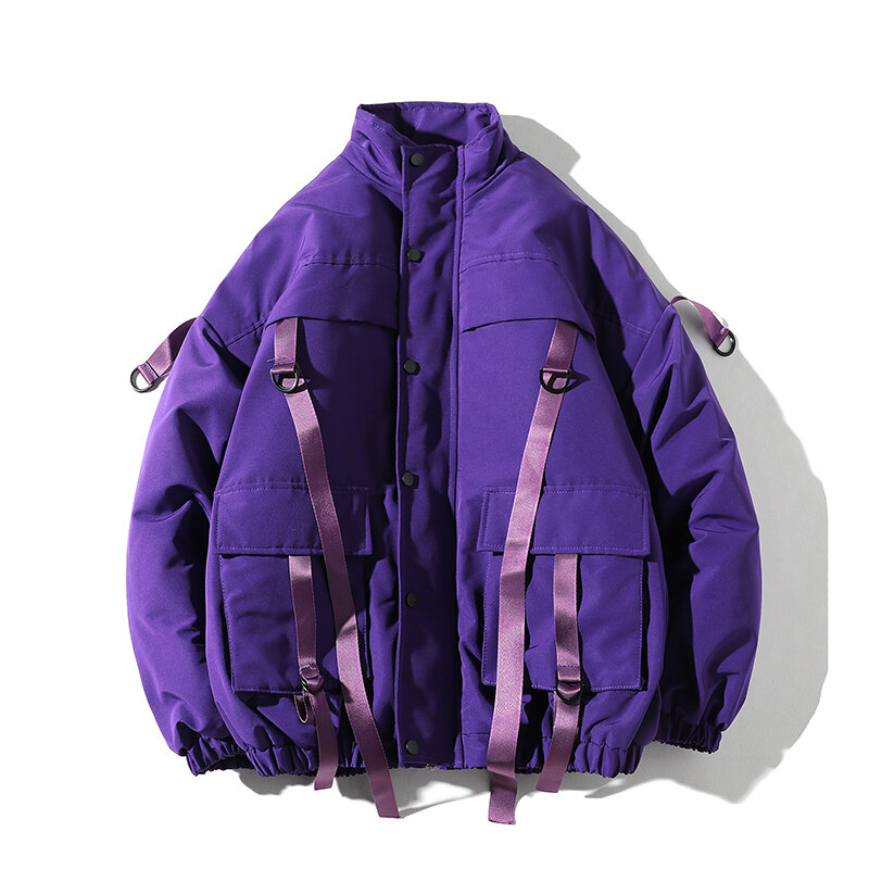 Куртка мужская зимняя с лентами и карманами, толстая уличная одежда в стиле хип-хоп, парка, повседневная с подкладкой, размеры сша