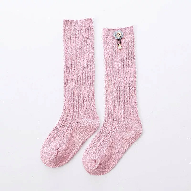 Calcetines hasta la rodilla para niñas de 1 a 5 años, calcetín largo de algodón con flores exquisitas, de princesa, calentador de piernas