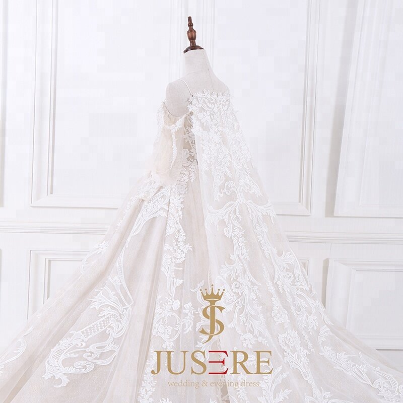 Jusere suknia ślubna koronkowa suknia ślubna zroszony aplikacje suknia ślubna szata De Mariage Vestido de Noiva