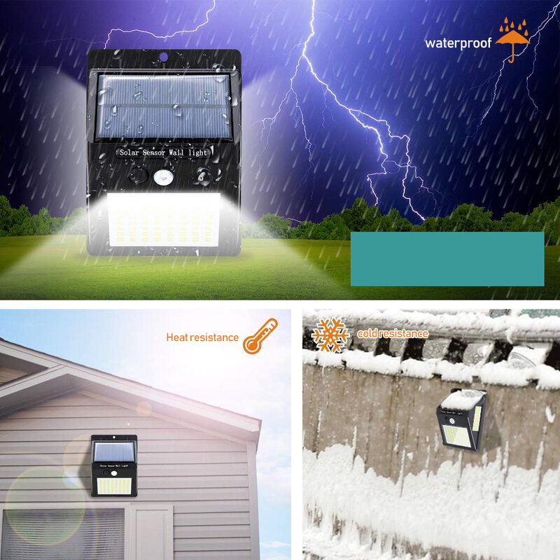 100LED Solar Sensor auto Light waterproof outdoor PIR Motion sensor Solar power for Wall Street Garden landscape bulb IP65