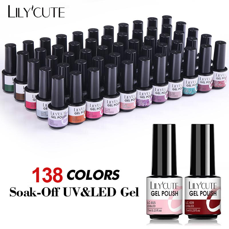 LILYCUTE 7ML 2Pcs/ชุดสีเจลทาเล็บสีดำและสีขาวที่มีสีสัน Glitter Soak Off สำหรับเล็บ Art Varnish Kit ต้องการเล็บ UV เจล