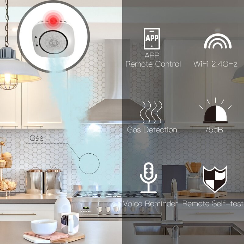 Ams-wifi inteligentny wyciek gazu wykrywacz bezpieczeństwa pożarowego czujnik alarmu palnego gazu inteligentne życie Tuya kontrola aplikacji System alarmowy do domu