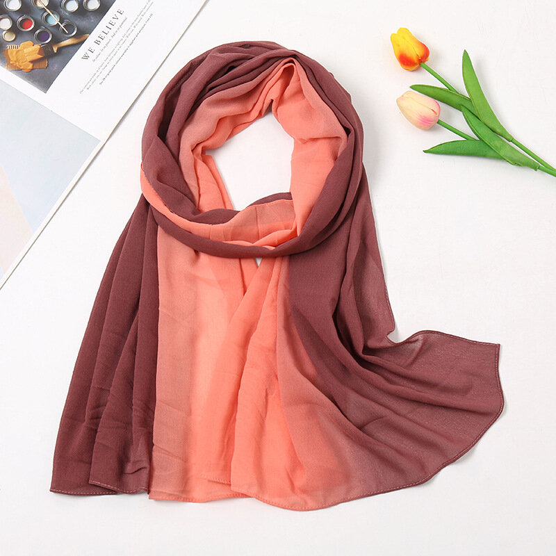 แฟชั่น Gradient Bubble ชีฟอง Instant Hijab ผู้หญิงคุณภาพสูง Ombre Beach Cover-Up Shawl Wrap คอขโมยมุสลิมหมวก180*70ซม.