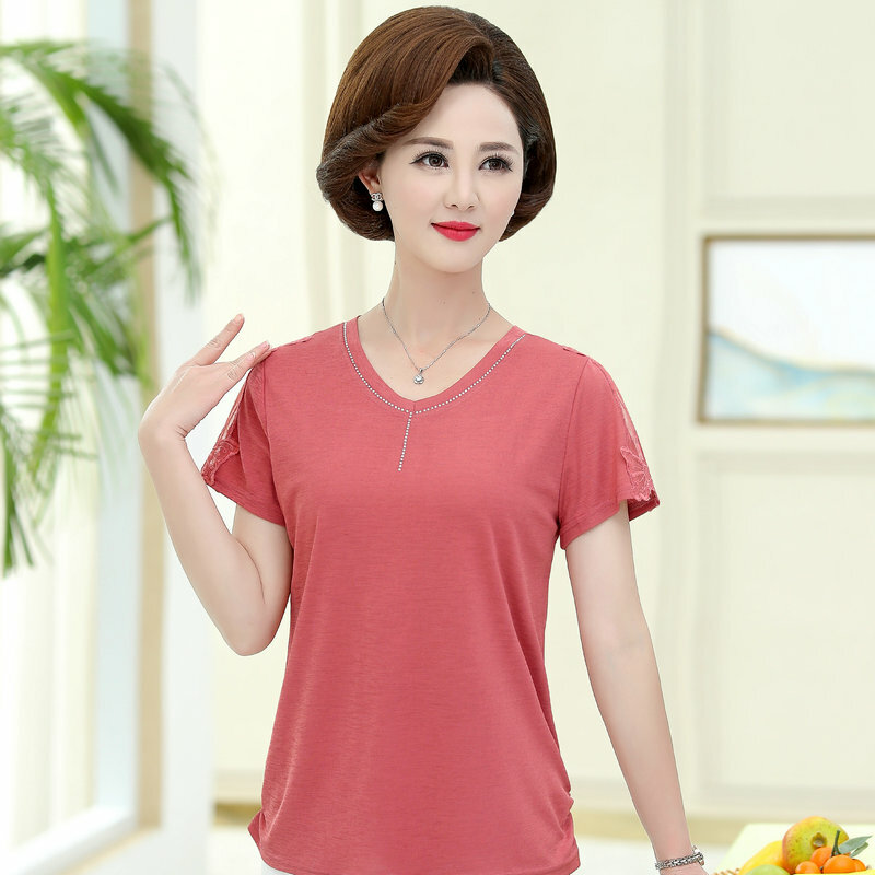 Women Summer Plain Blouses Black Purple Red Short Sleeve V-neck Thin Fabric Tops Female Casual Comfort Blouse Plus Size Clothes