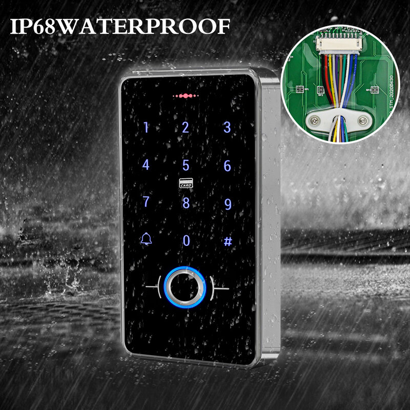 Waterproof Fingerprint Access Control Teclado, Sistema Abridor de Porta Eletrônico, Teclado RFID, Painel Touch, 13.56MHz Cartões, ao ar livre, IP68