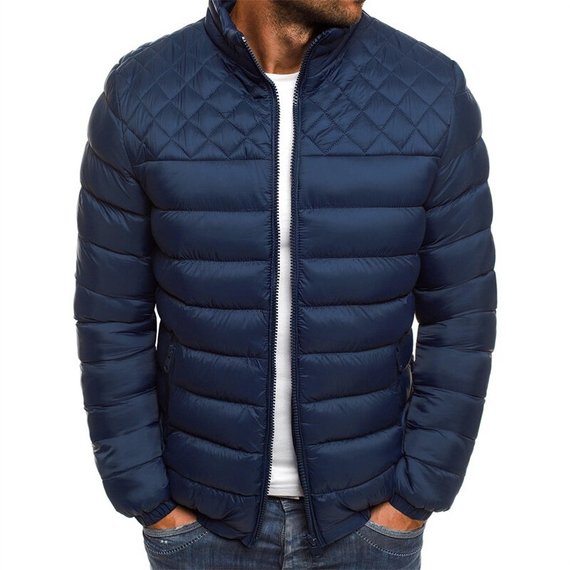 MRMT 2024 baru jaket warna Solid mantel empuk katun pria jaket gaya belah ketupat mantel katun mantel untuk pria